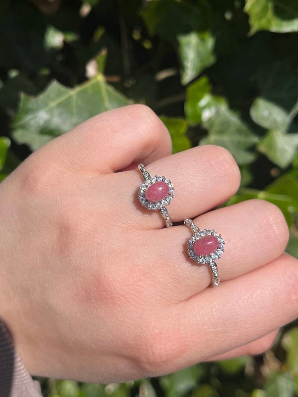 Rhodoniet ring zilverkleurig
