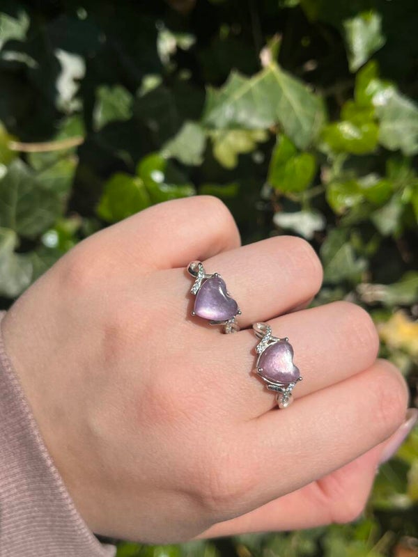 Lepidoliet hart ring zilverkleurig