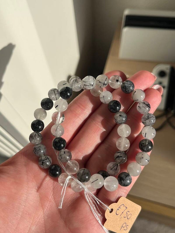 Zwarte toermalijn in kwarts armband 8MM
