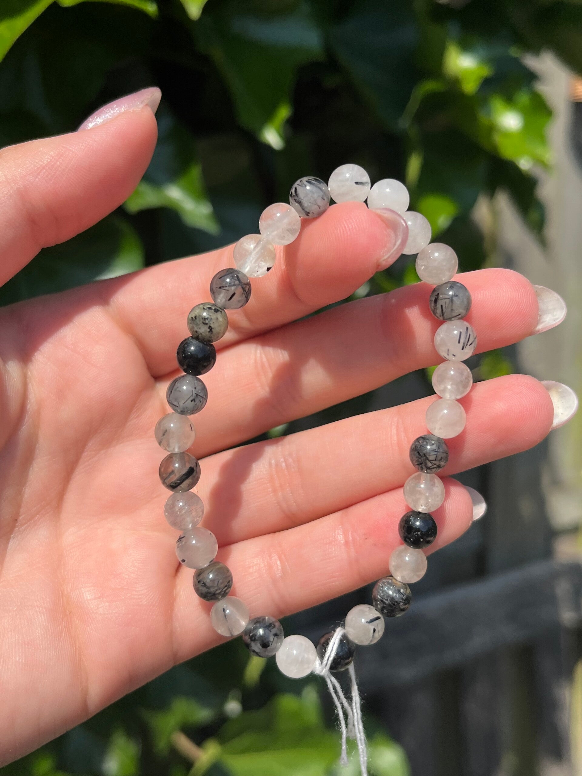 Zwarte toermalijn in kwarts armband 6MM