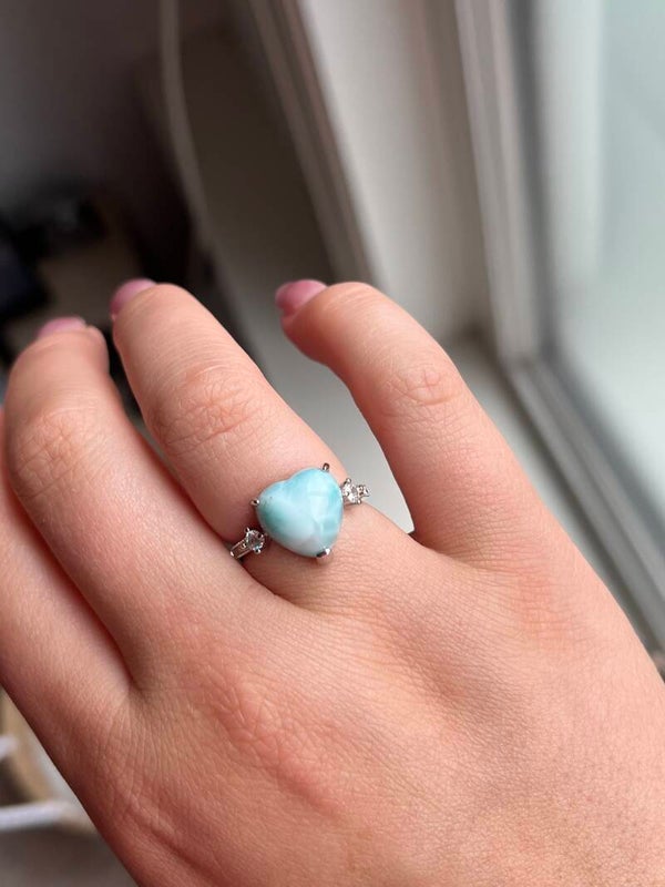 Larimar ring hartvormig zilverkleurig