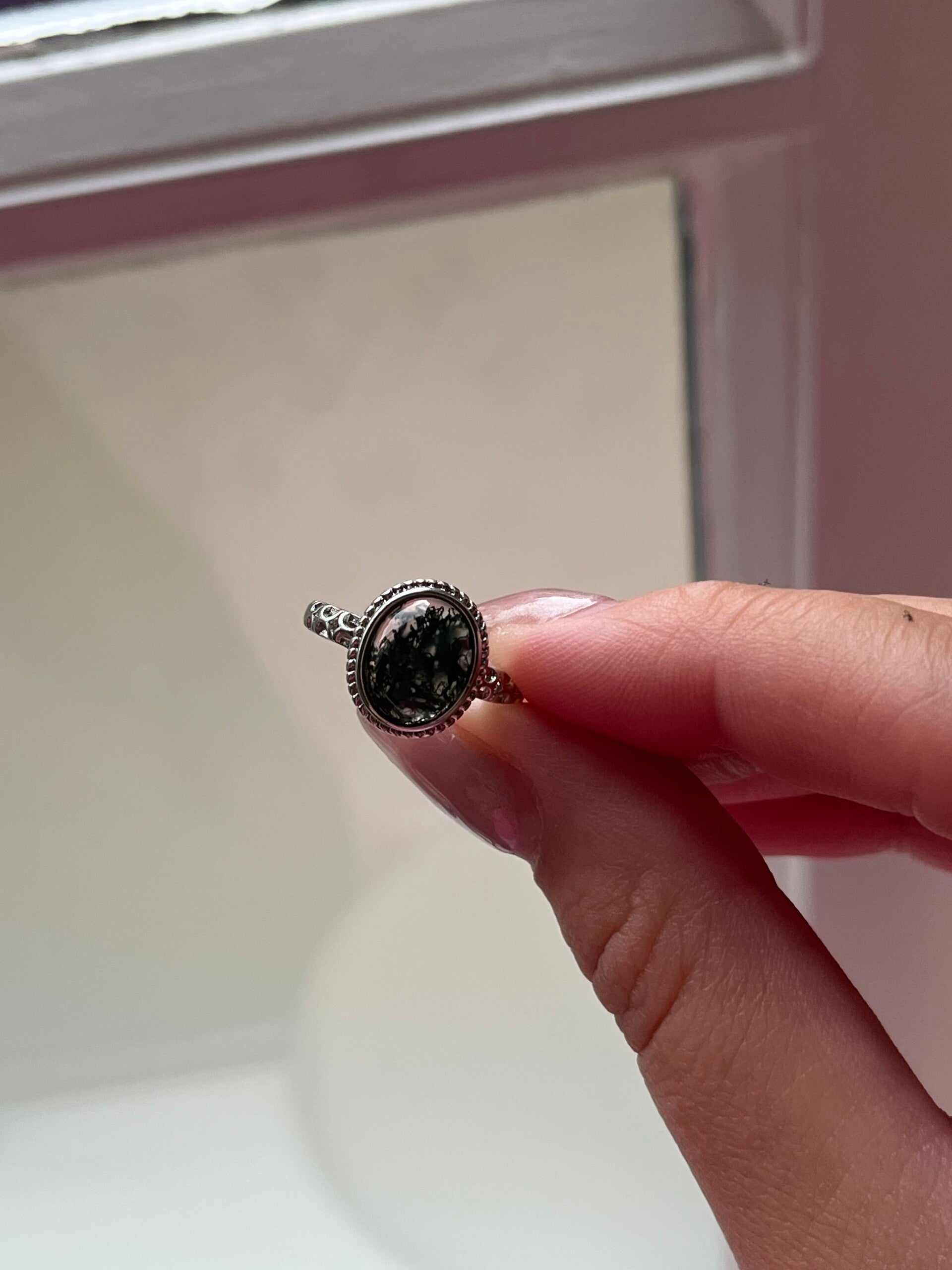 Mosagaat ring zilverkleurig