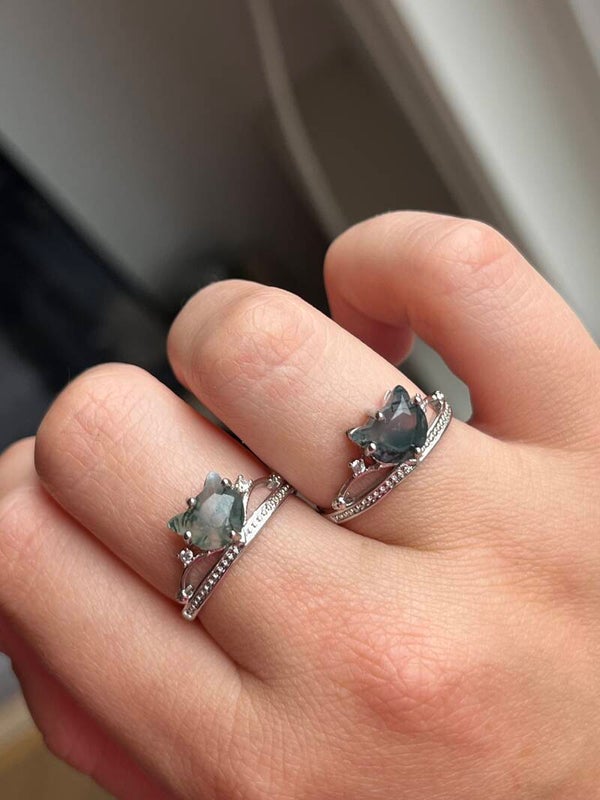 Mosagaat ring katje zilverkleurig