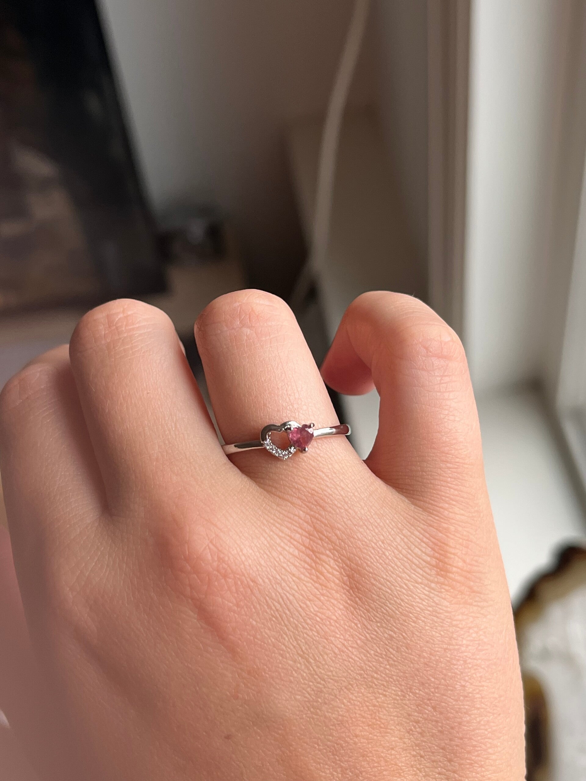 Roze toermalijn ring zilverkleurig
