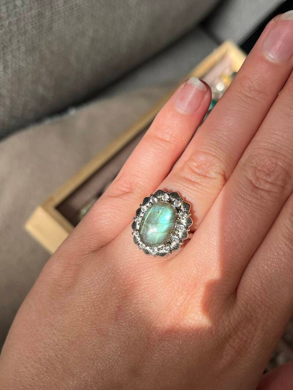 Labradoriet ring zilverkleurig