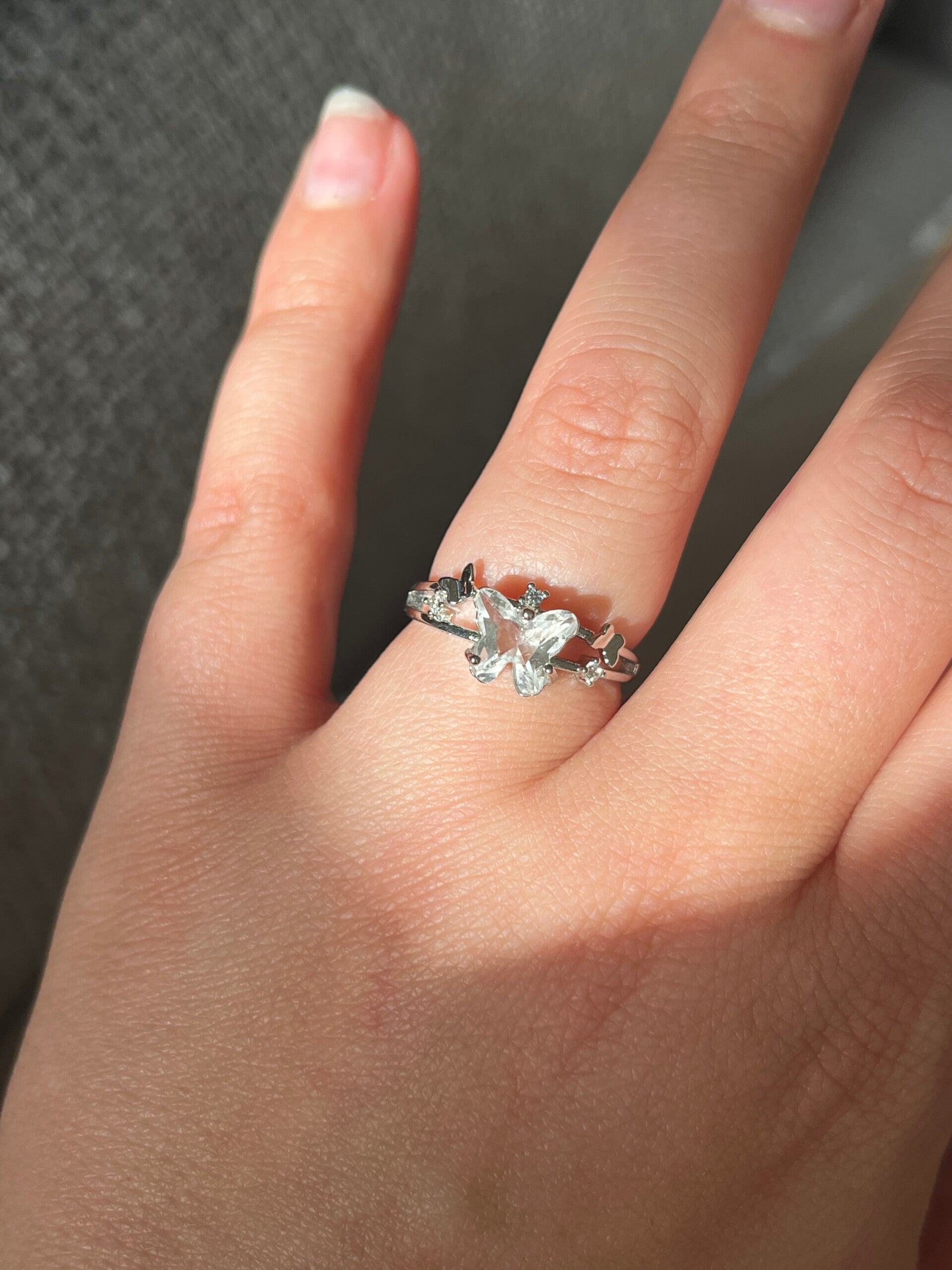 Clear Quartz butterfly ring zilverkleurig