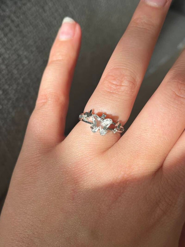 Clear Quartz butterfly ring zilverkleurig