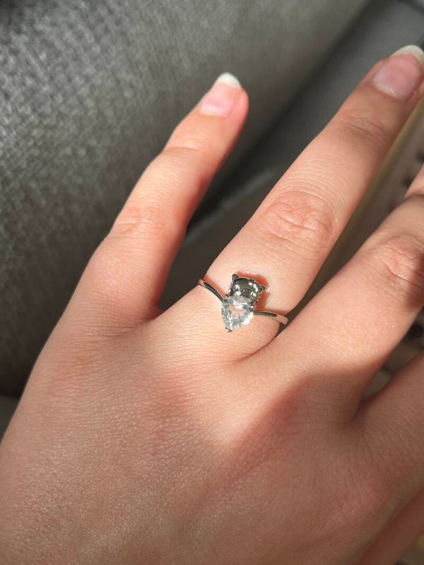 Clear quartz kitty ring zilverkleurig