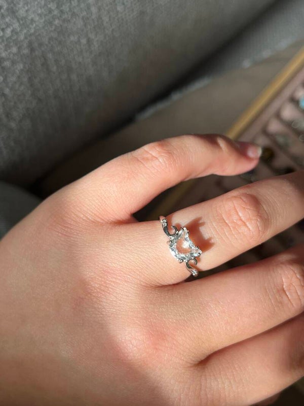 Clear Quartz kitty ring zilverkleurig