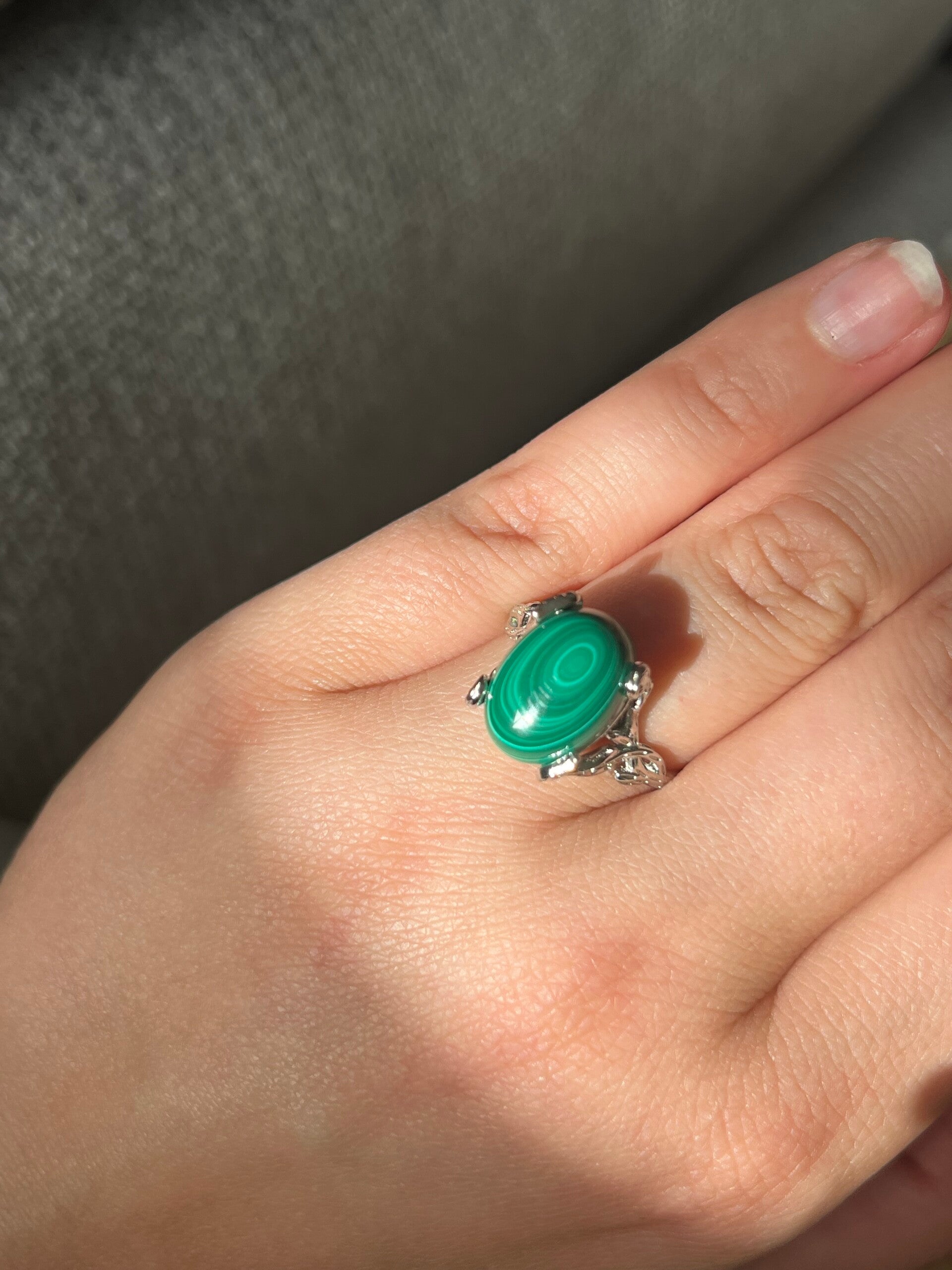 Malachiet ring zilverkleurig