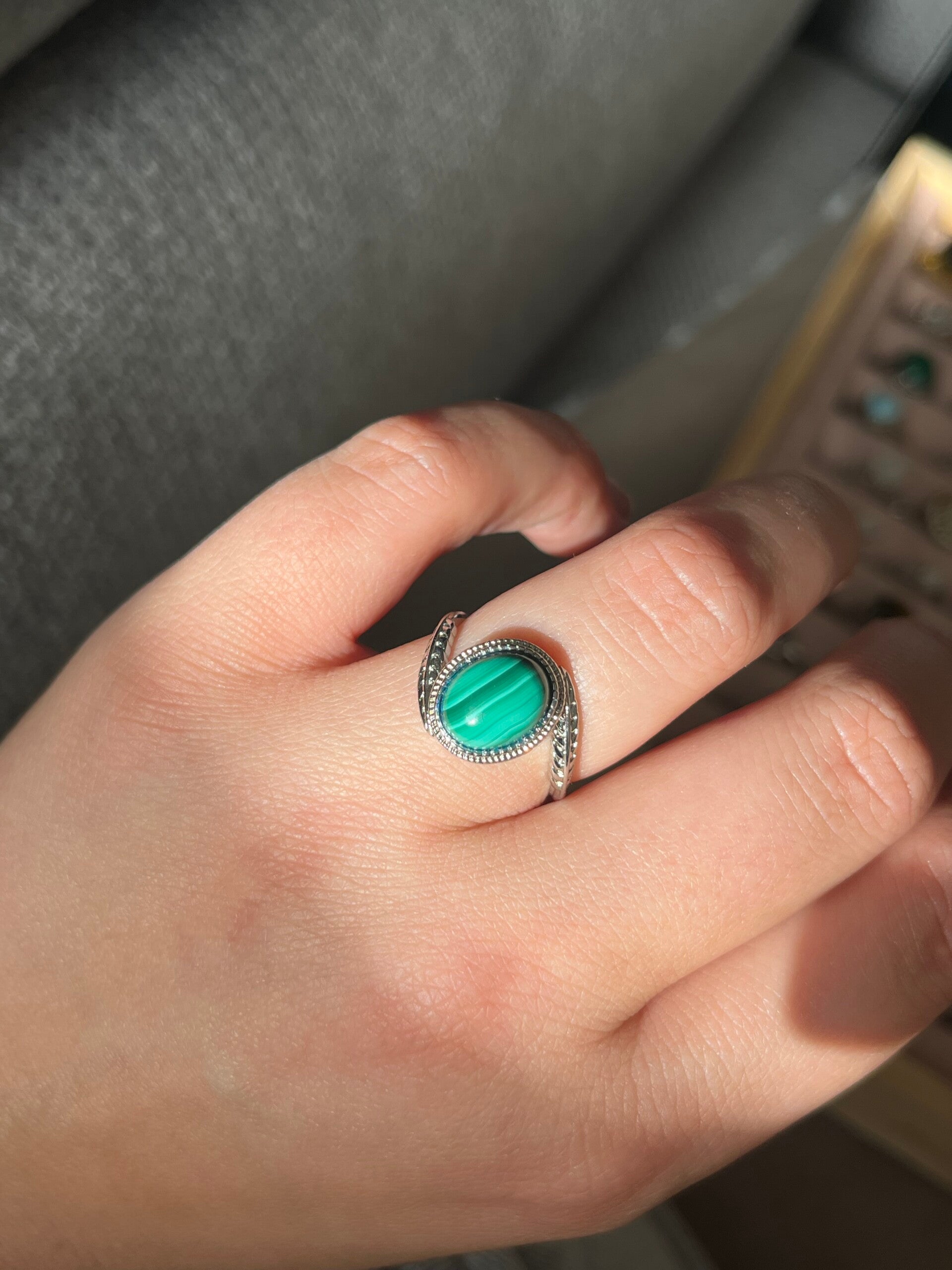 Malachiet ring zilverkleurig