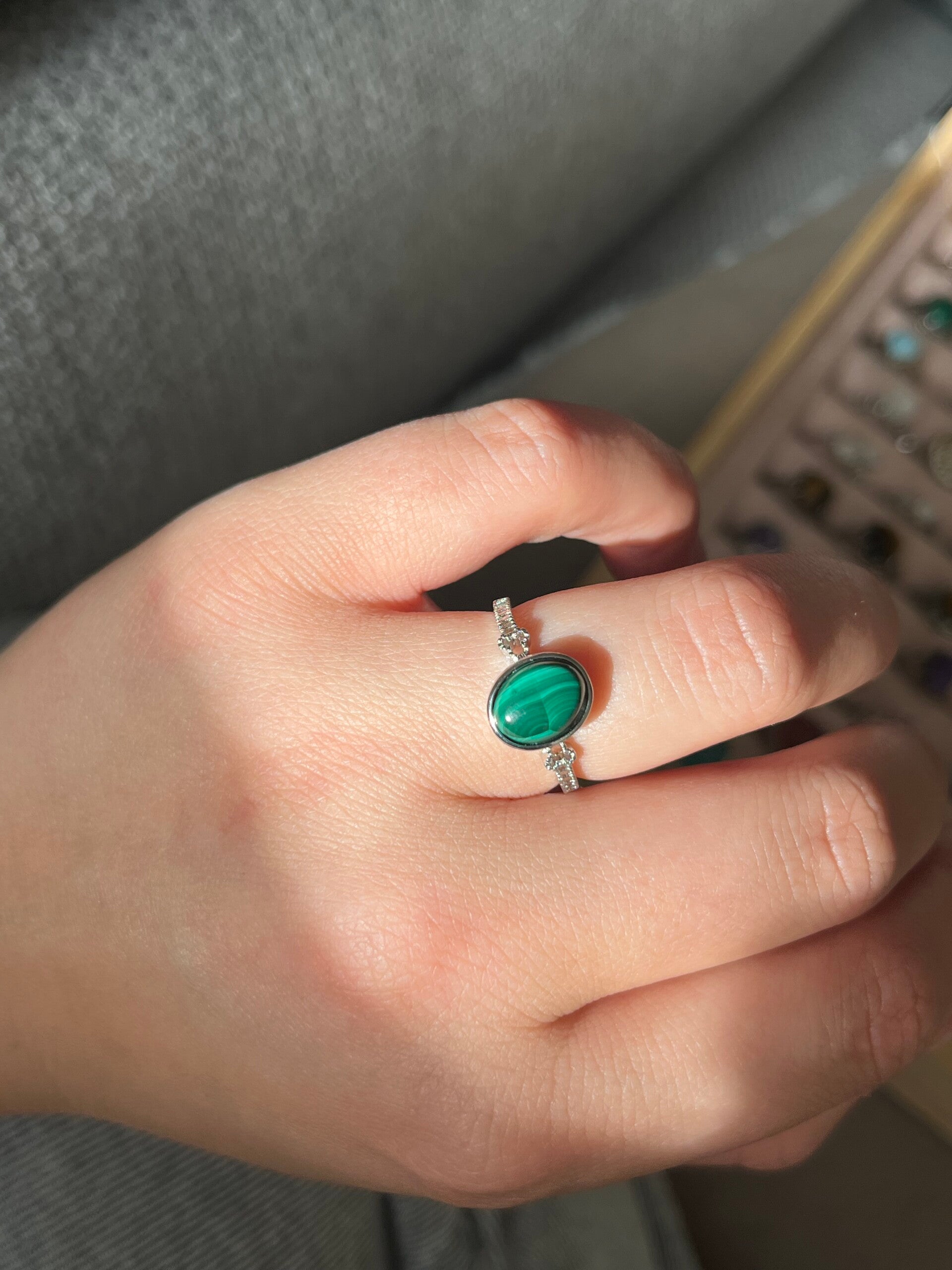Malachiet ring zilverkleurig