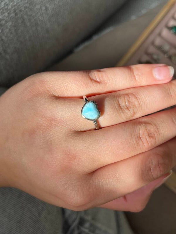 Larimar ring hartvormig zilverkleurig