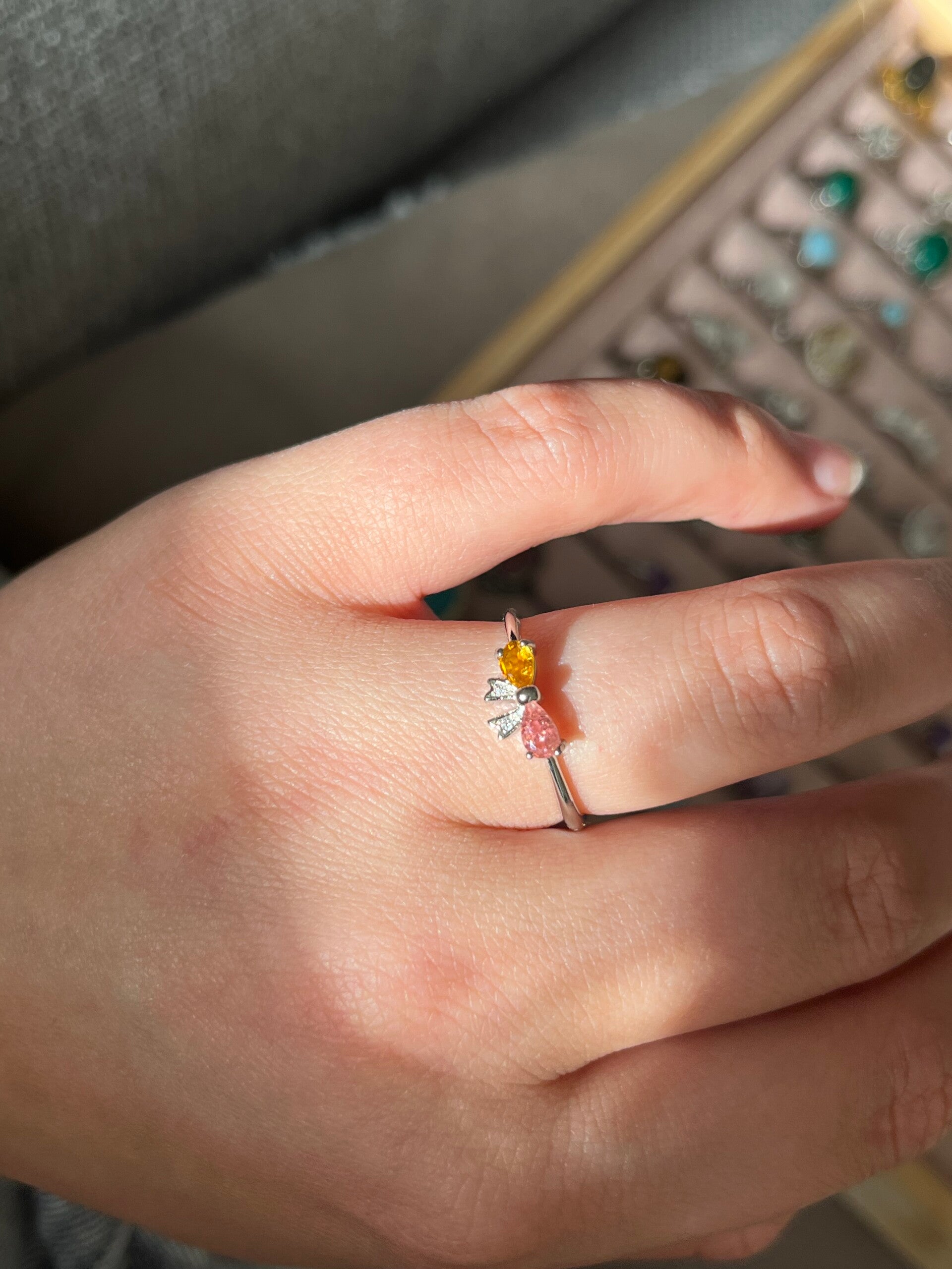 Toermalijn ring strik zilverkleurig