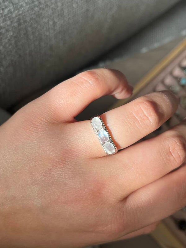 Witte maansteen ring trio zilverkleurig