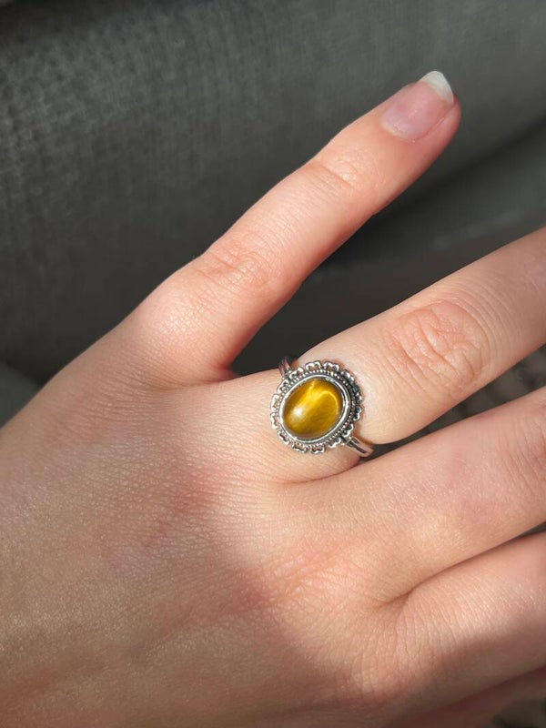 Tijgeroog ring zilverkleurig