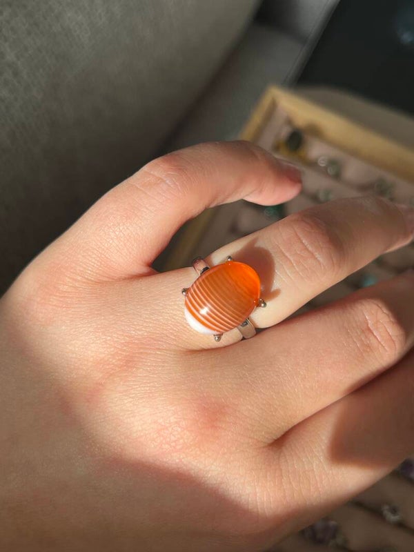 Carneool ring zilverkleurig