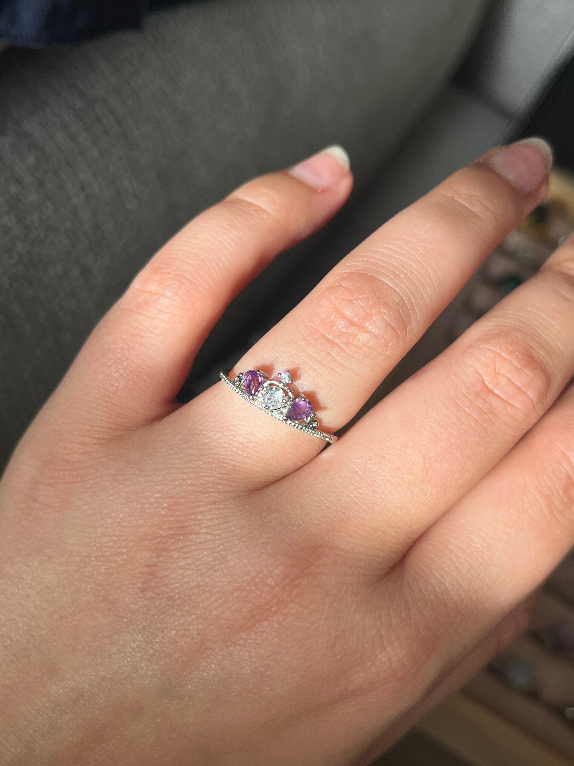 Amethist crown ring zilverkleurig