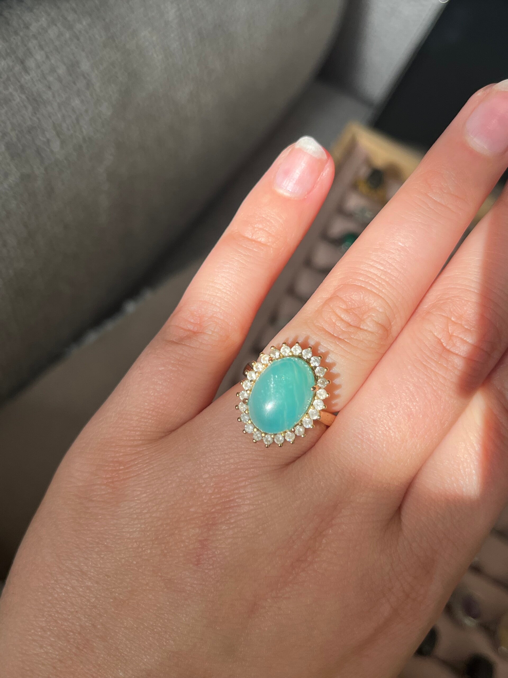Amazoniet ring goudkleurig