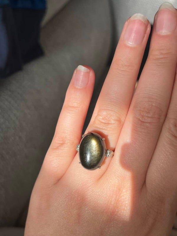 Goud obsidiaan ring zilverkleurig