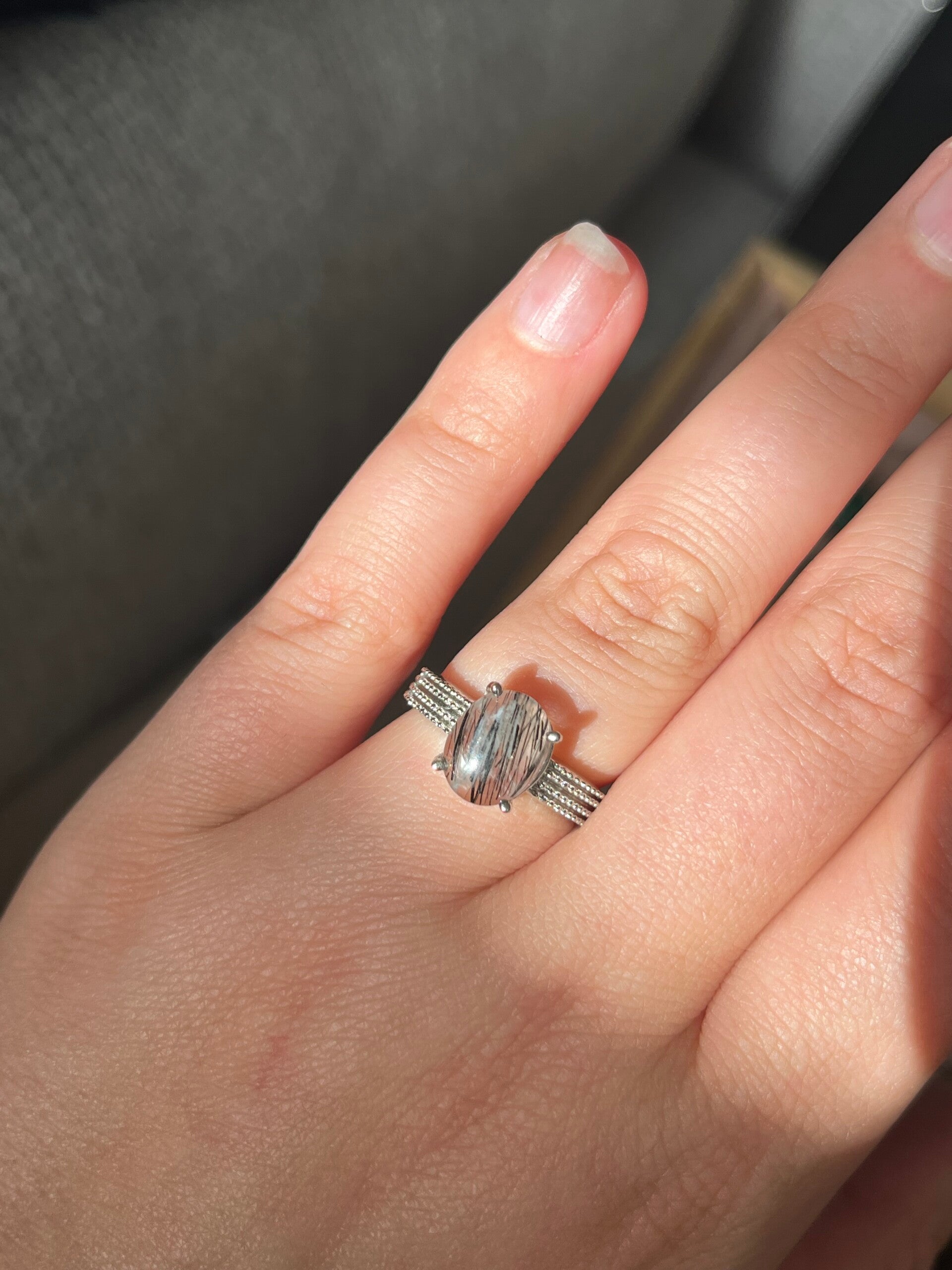 Zwarte toermalijn in kwarts ring
