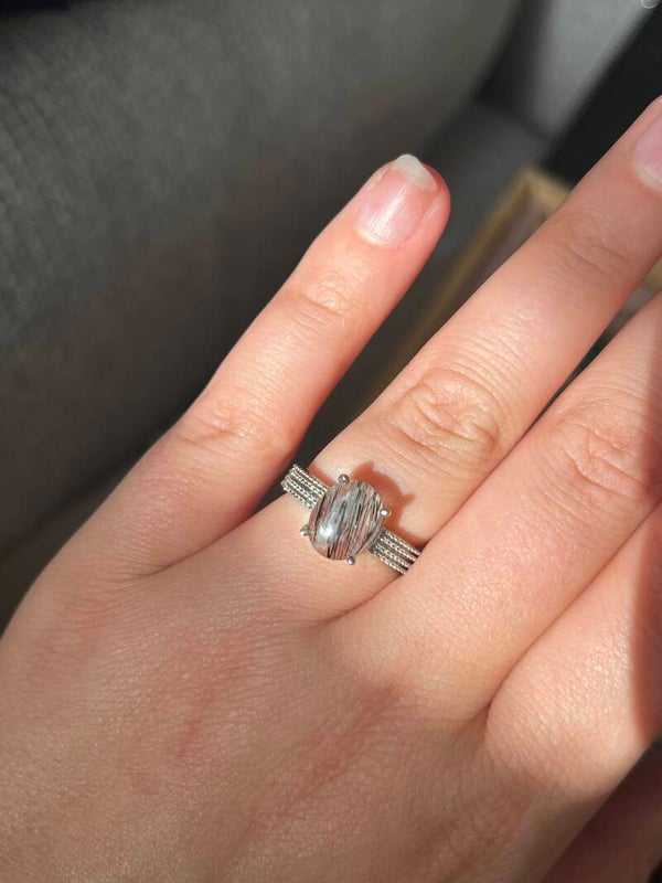 Zwarte toermalijn in kwarts ring