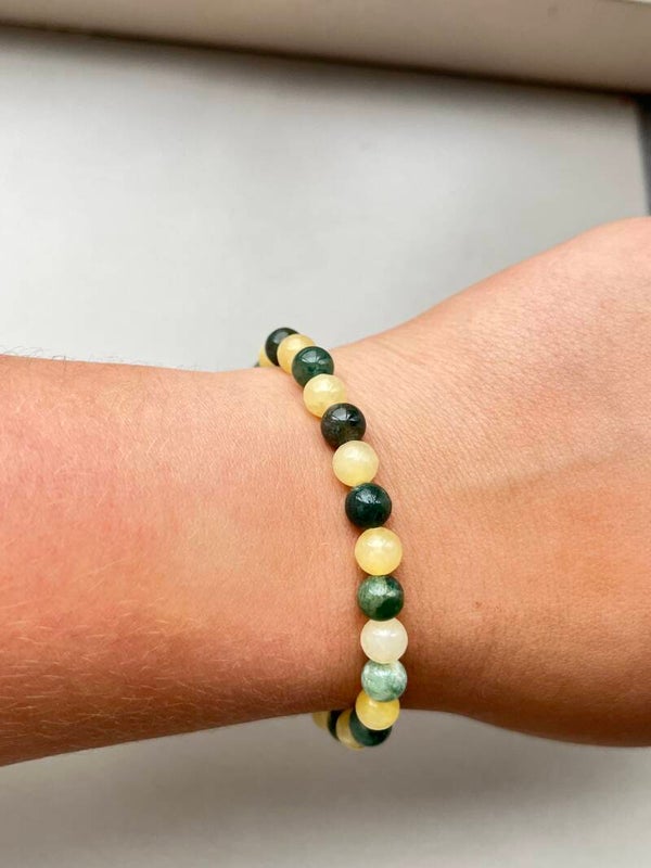 Mosagaat & gele calciet armband 6MM