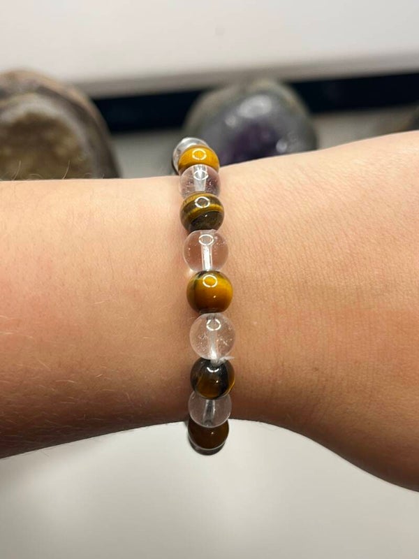 Bergkristal/tijgeroog armband 8MM