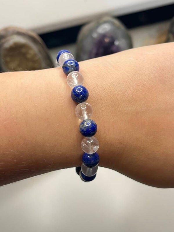 Bergkristal/lapis lazuli armband 8MM