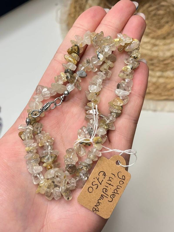Gouden rutielkwarts ketting