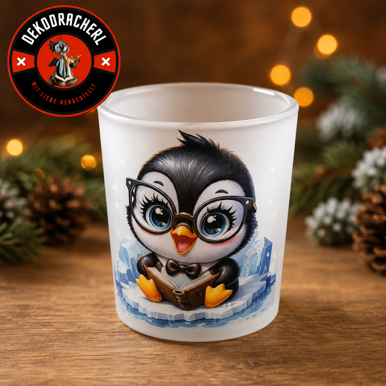 Teelichtglas Pinguin