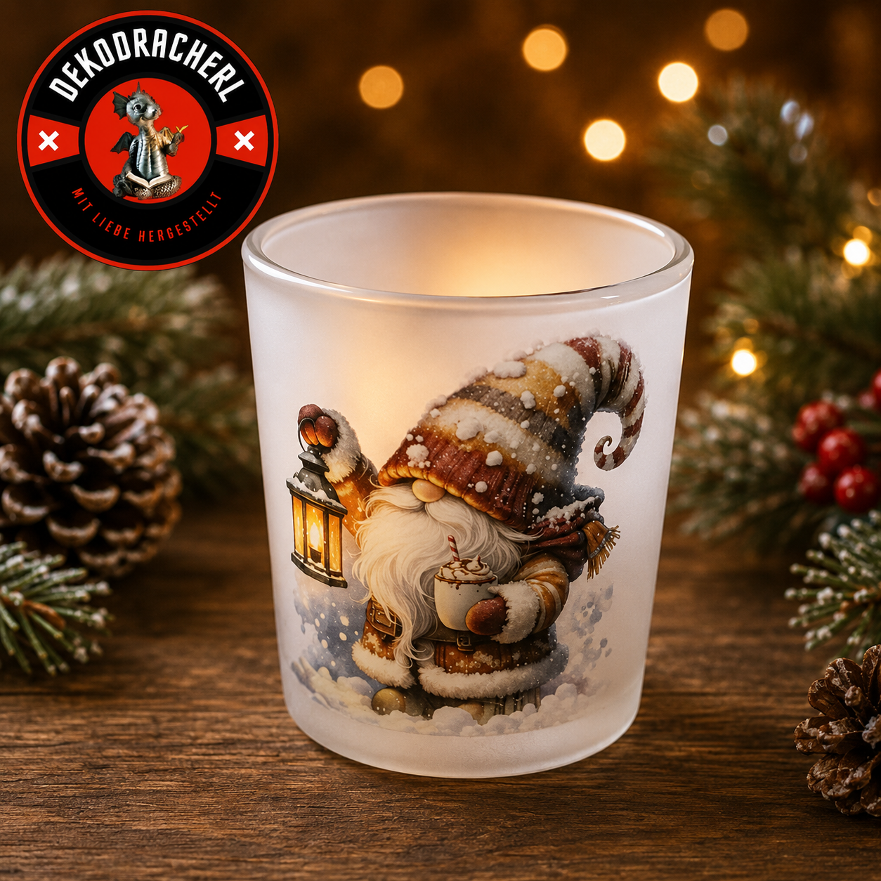 Teelichtglas Weihnachtswichtel