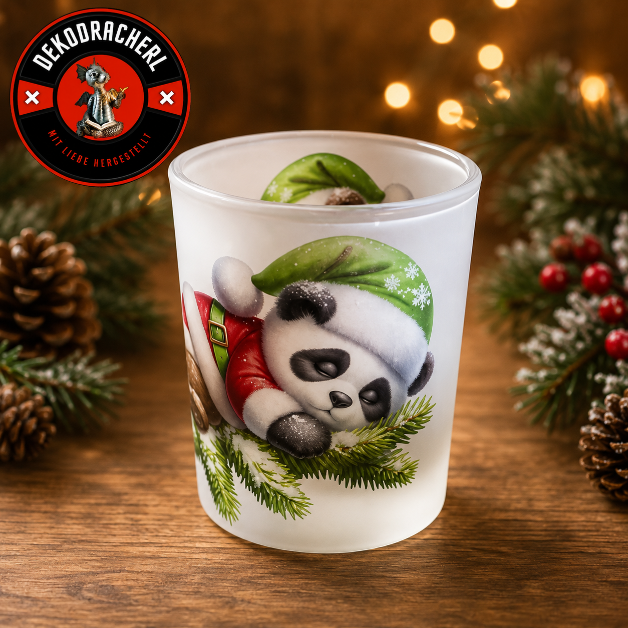 Teelichtglas Weihnachtskoalabär