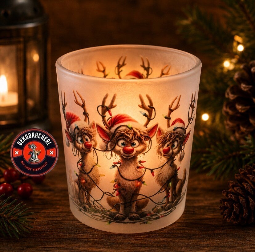 Teelichtglas Weihnachtsrentiere