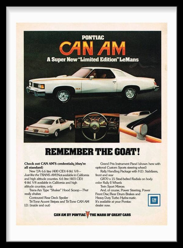 Vintage Print GM Pontiac Can Am