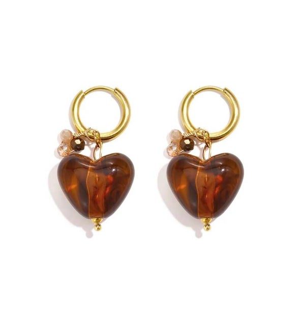 Brown heart earrings