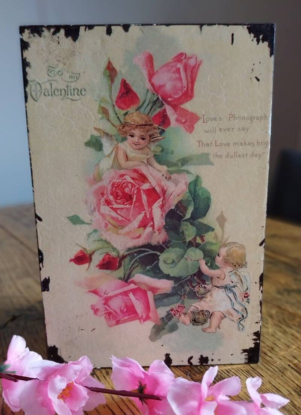 Romantisch metalen schilderijtje met Engeltjes