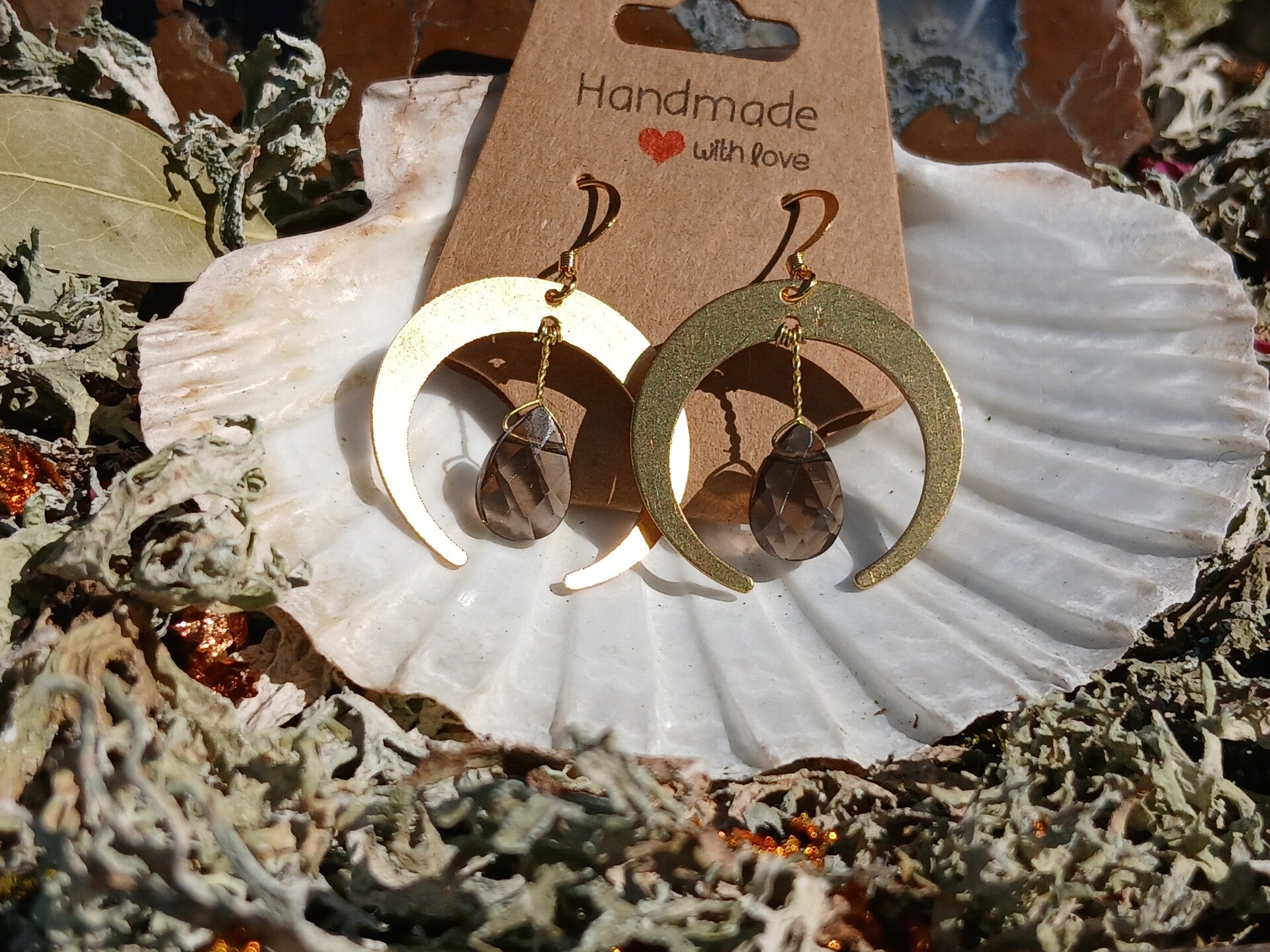 Smokey Quartz Crecent Moon Earrings