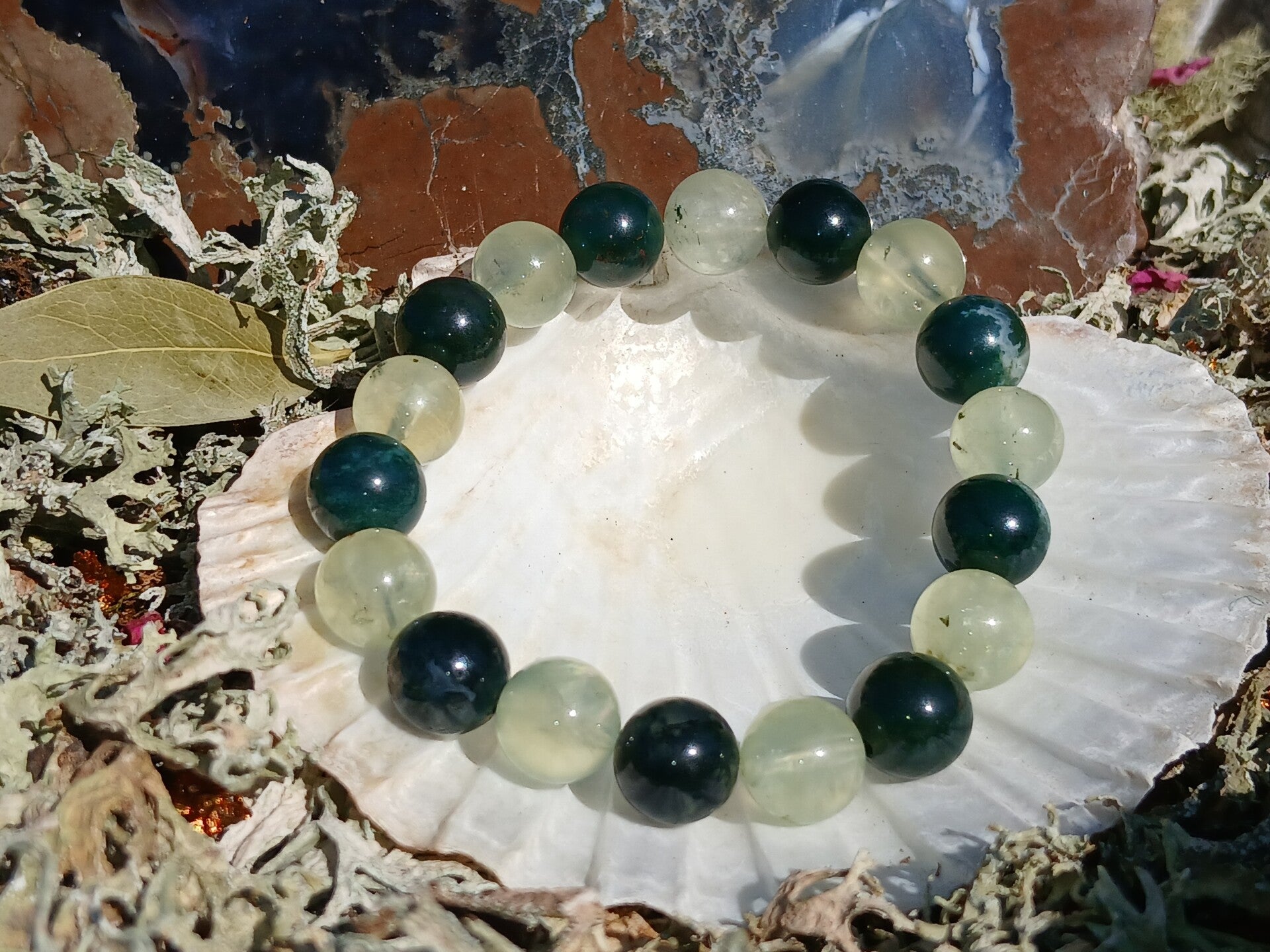 Prehenite and Moss Agate Bracelet