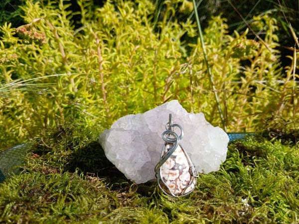 Flower Agate Tear Drop Pendant
