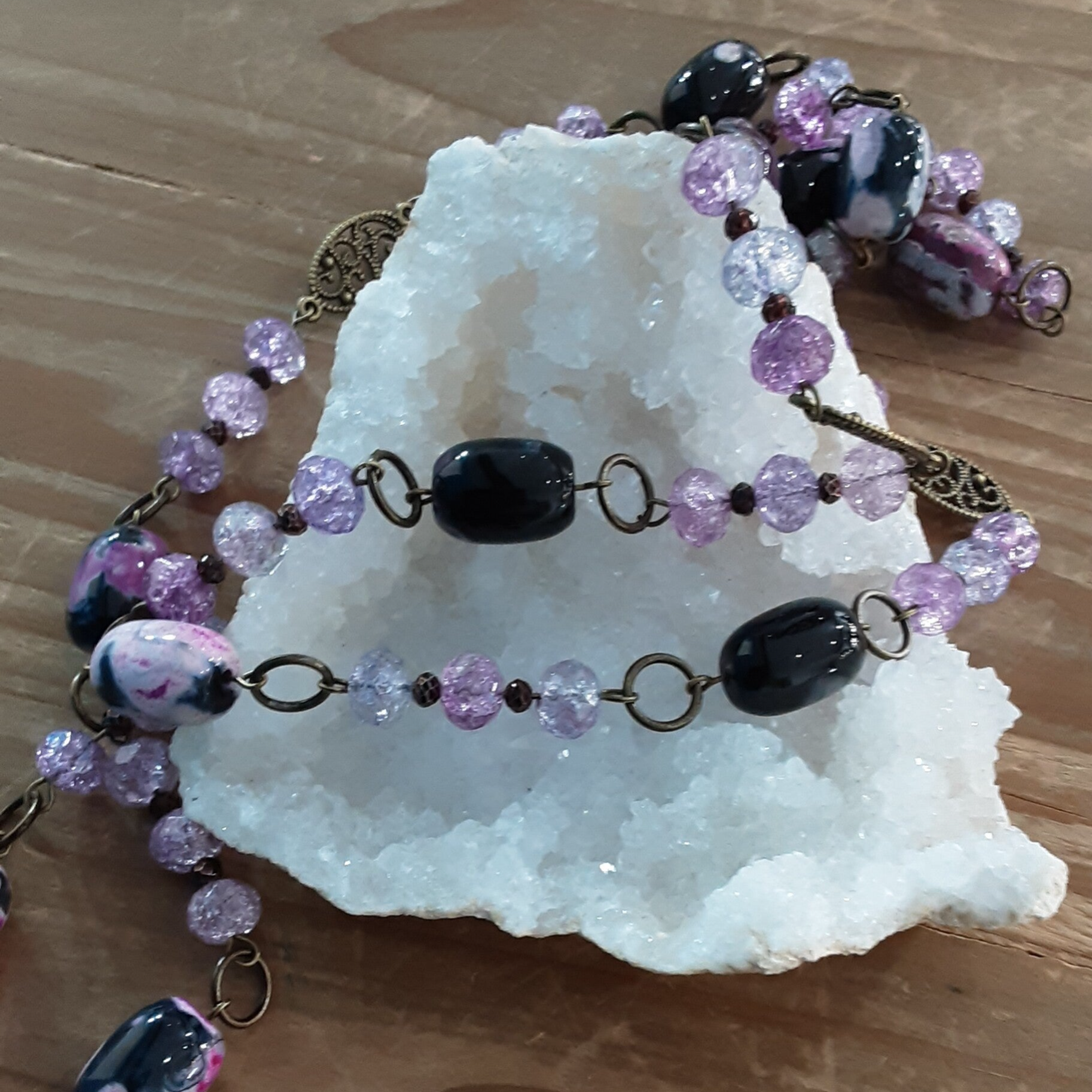 Collier Agate & perles de verre Tchèque