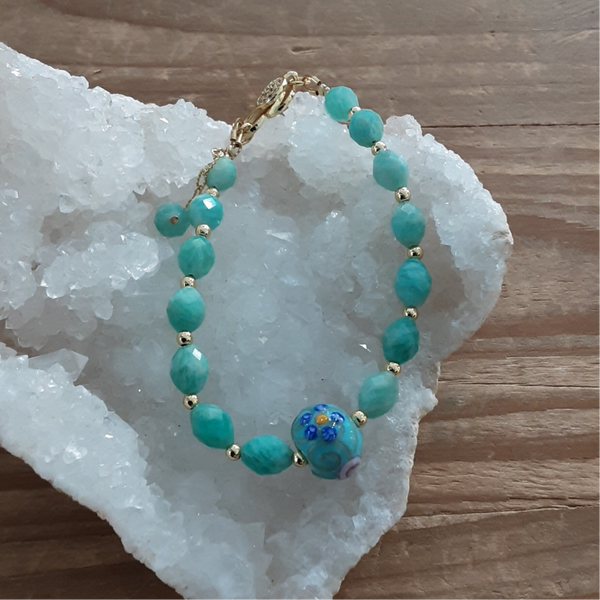 Bracelet "Justine" en Amazonite & Perle de Verre Vénitien
