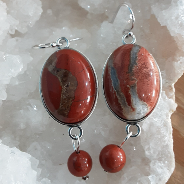 Boucles d’oreilles Jaspe rouge & Argent