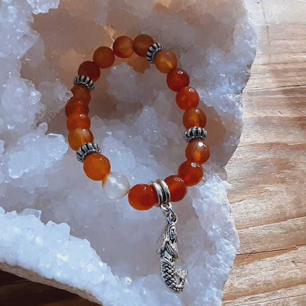 Bracelet Cornaline & breloque Sirène