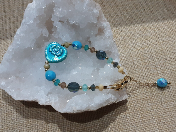 Bracelet ”Voyage” en verre Tchèque et Plaqué Or