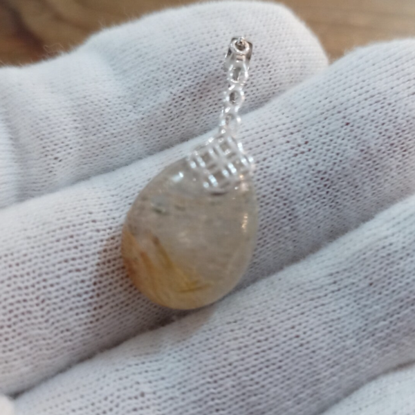 Pendentif Quartz rutile doré & Argent