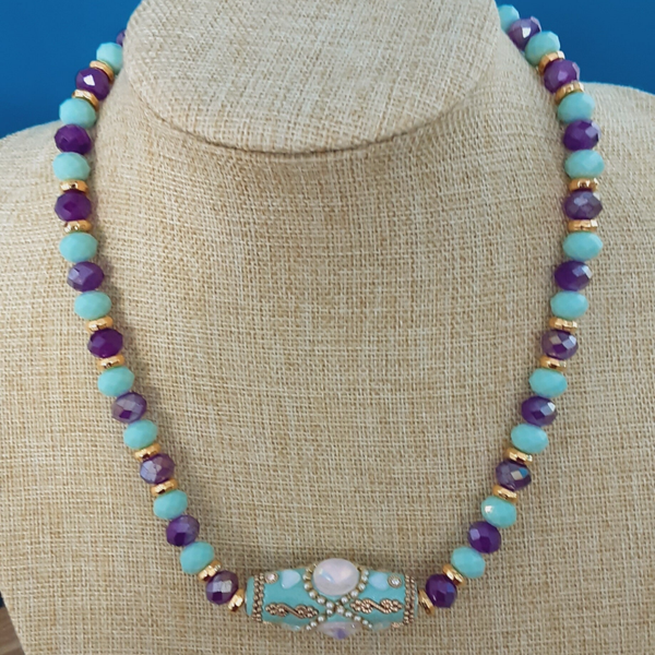 Collier "Kali" en perles de Verre & perle d'Indonésie