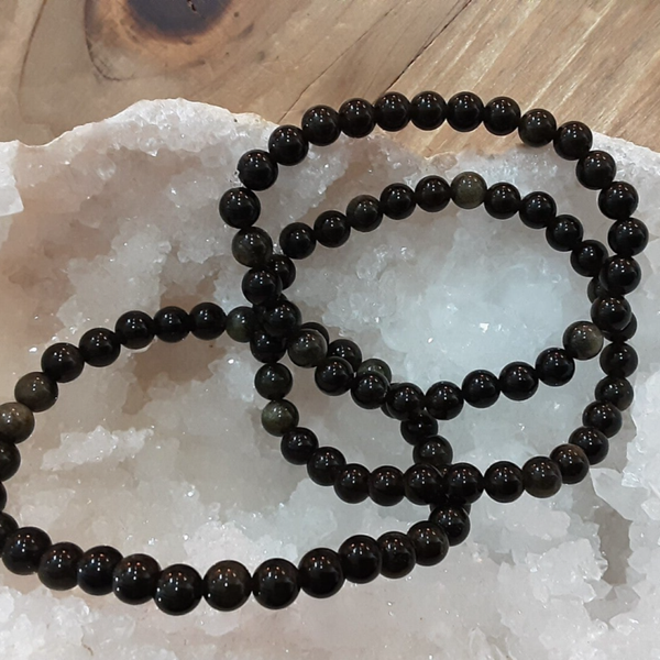 Bracelet Obsidienne Dorée