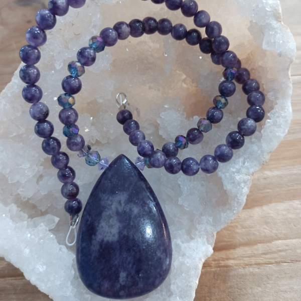 Collier Lépidolite, Cristal & Argent