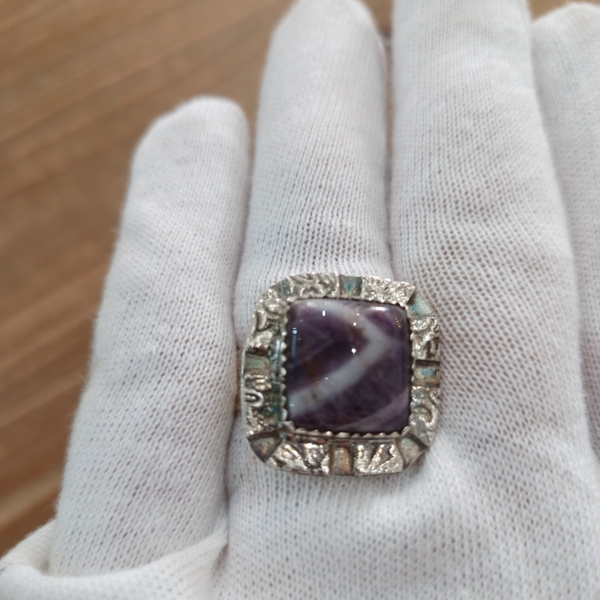 Bague Améthyste & Argent - Taille 58 réglable